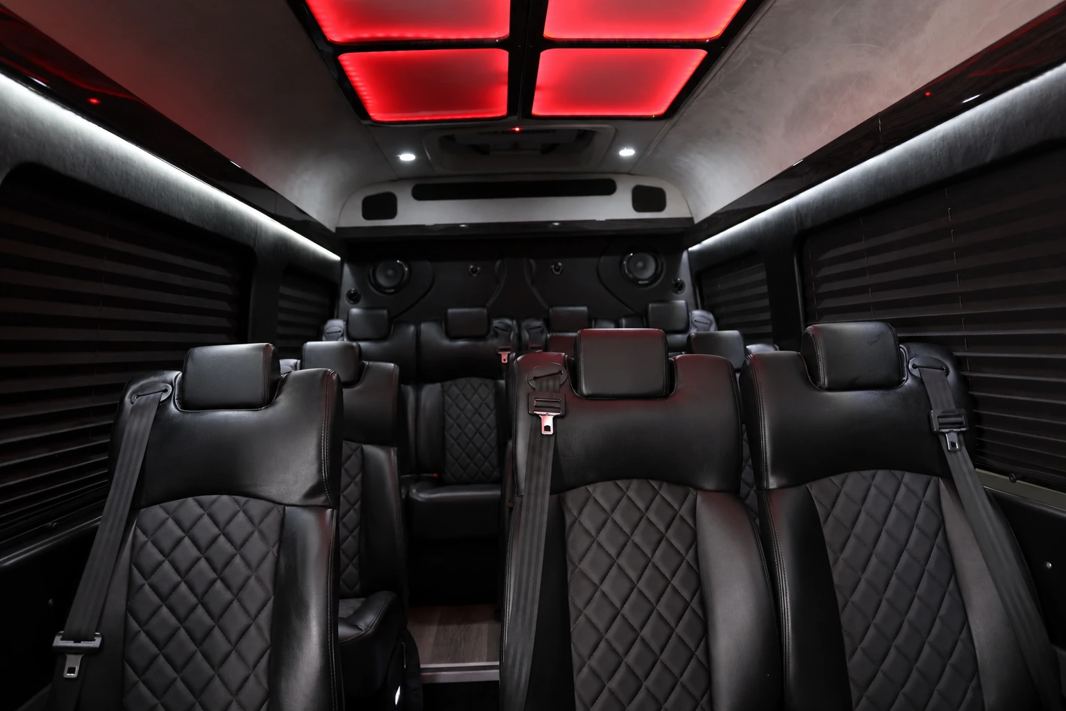 VANTA BLK Sprinter leather cabin with red ambient lighting