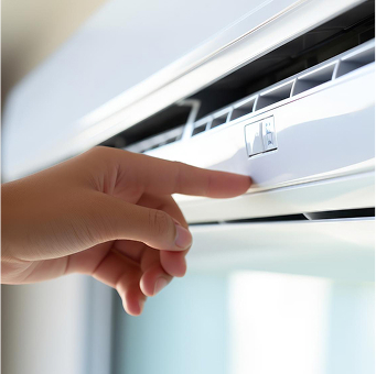 woman touching AC