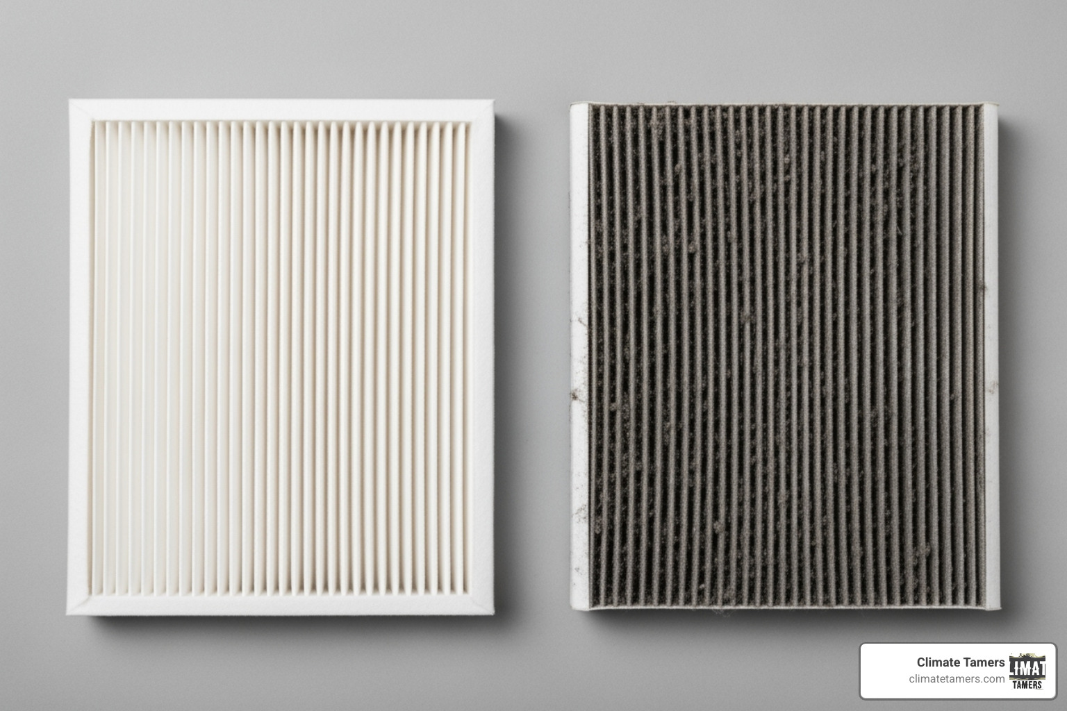 Clean vs. dirty AC air filter - AC blowing warm air