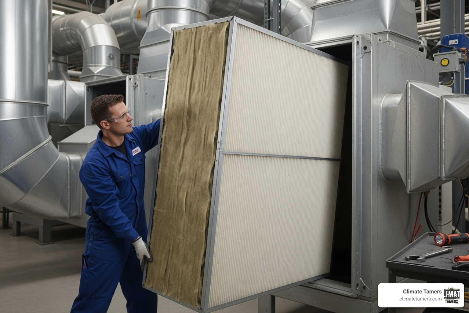 technician replacing an air scrubber cell - Air scrubber installation