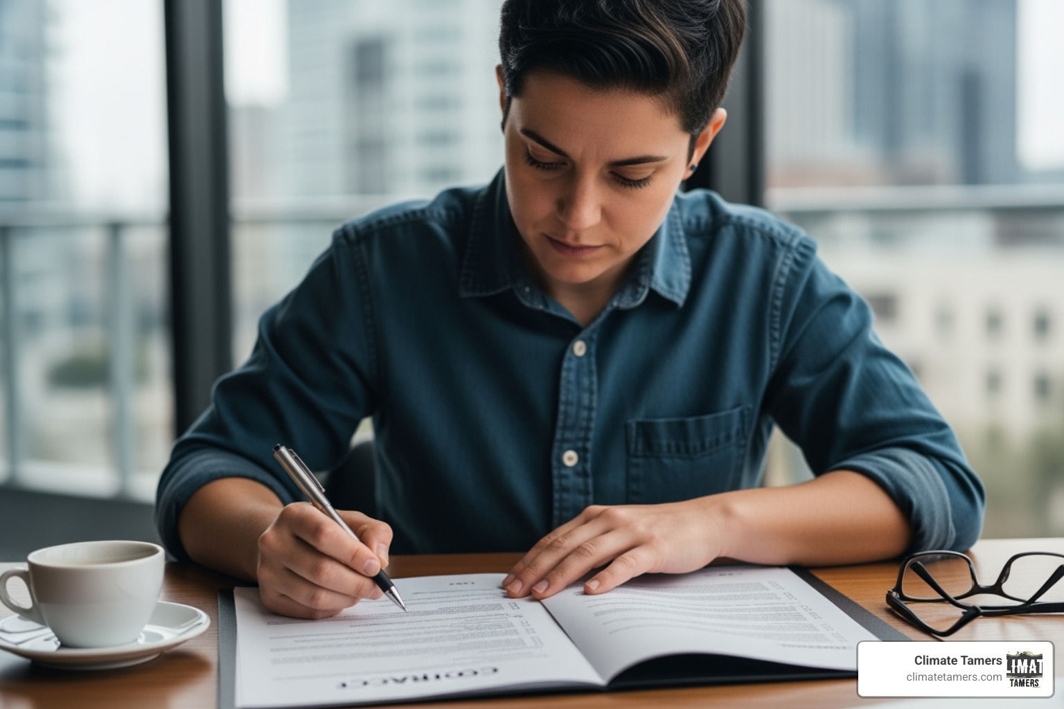 a checklist or a person thoughtfully reviewing a contract - HVAC maintenance plan