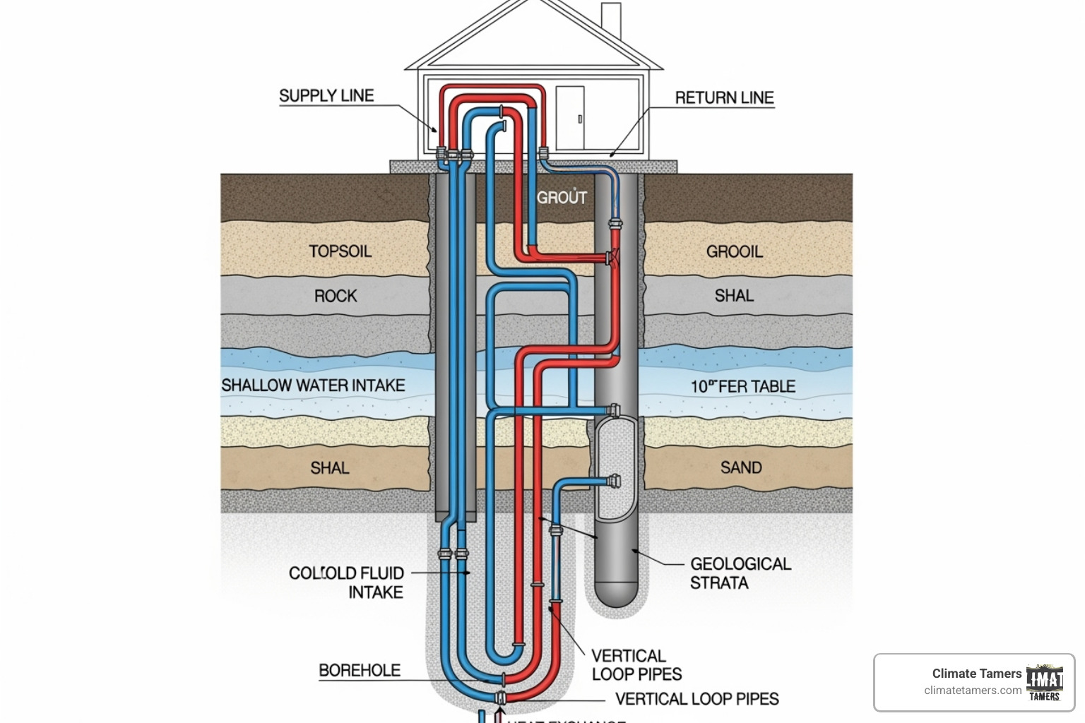 a vertical geothermal loop installation diagram - high efficiency heat pump