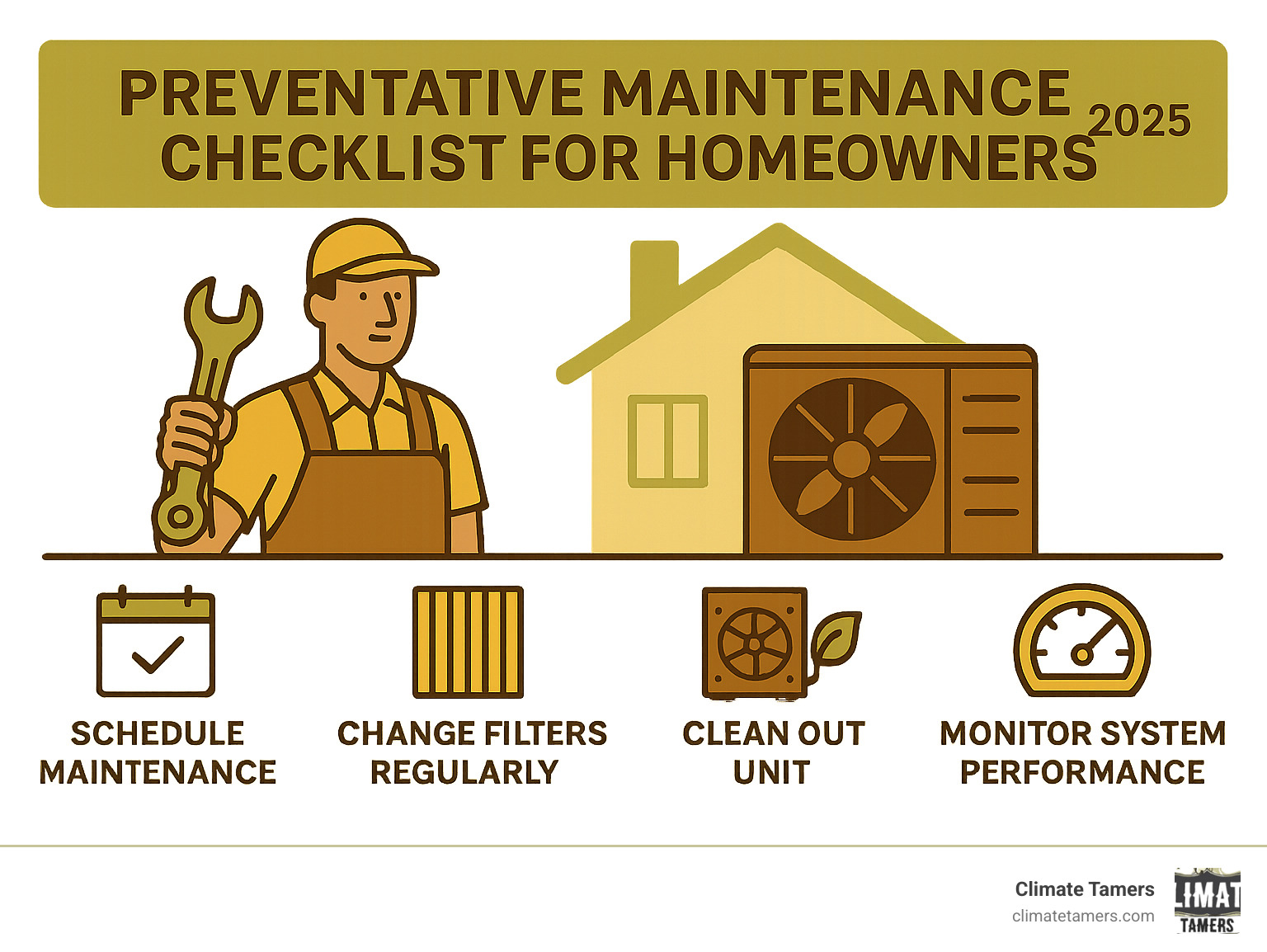 Infographic showing a preventative maintenance checklist for homeowners - hvac repair on weekends new orleans infographic 