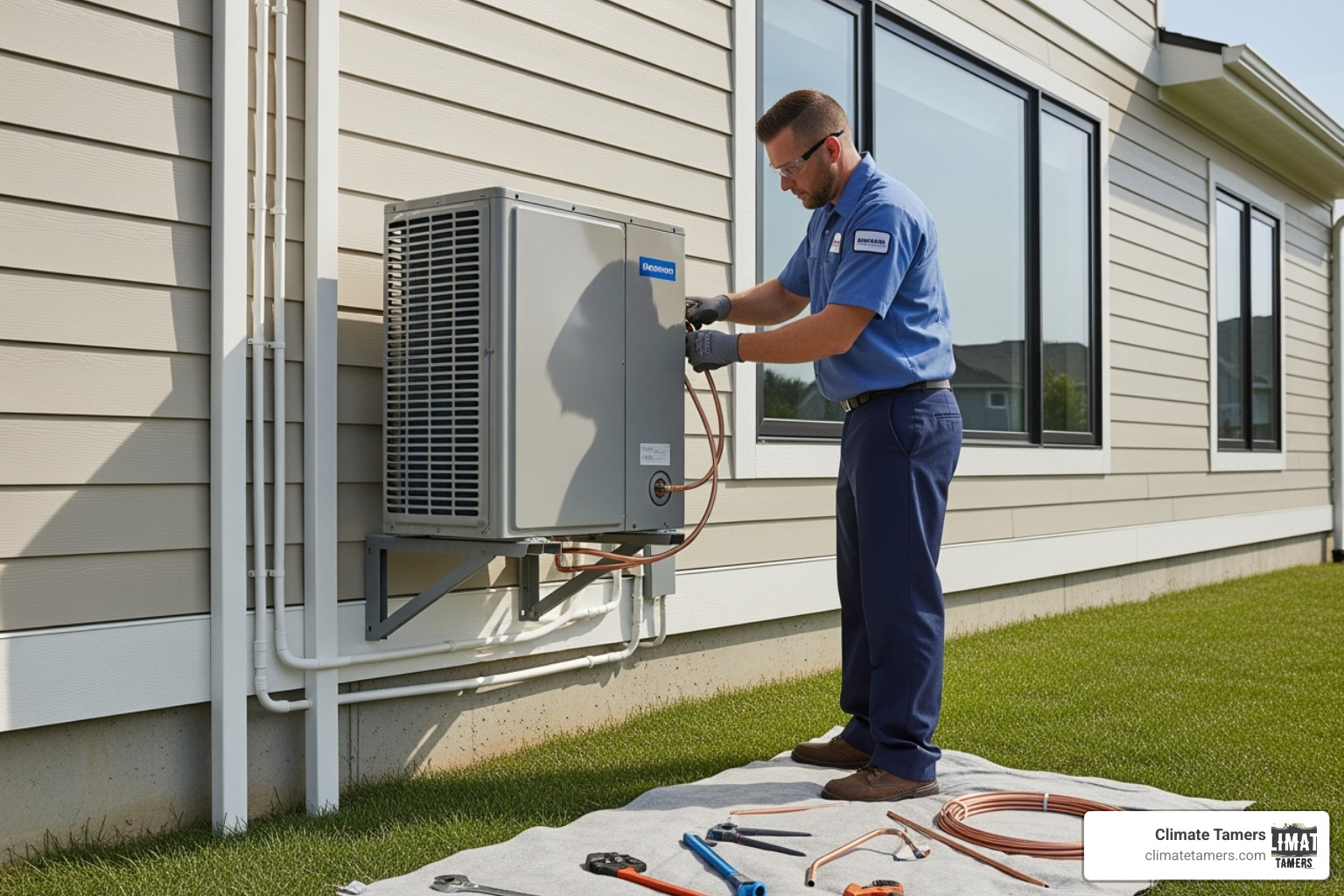 A professional HVAC technician installing an outdoor mini split unit. - best mini split brands