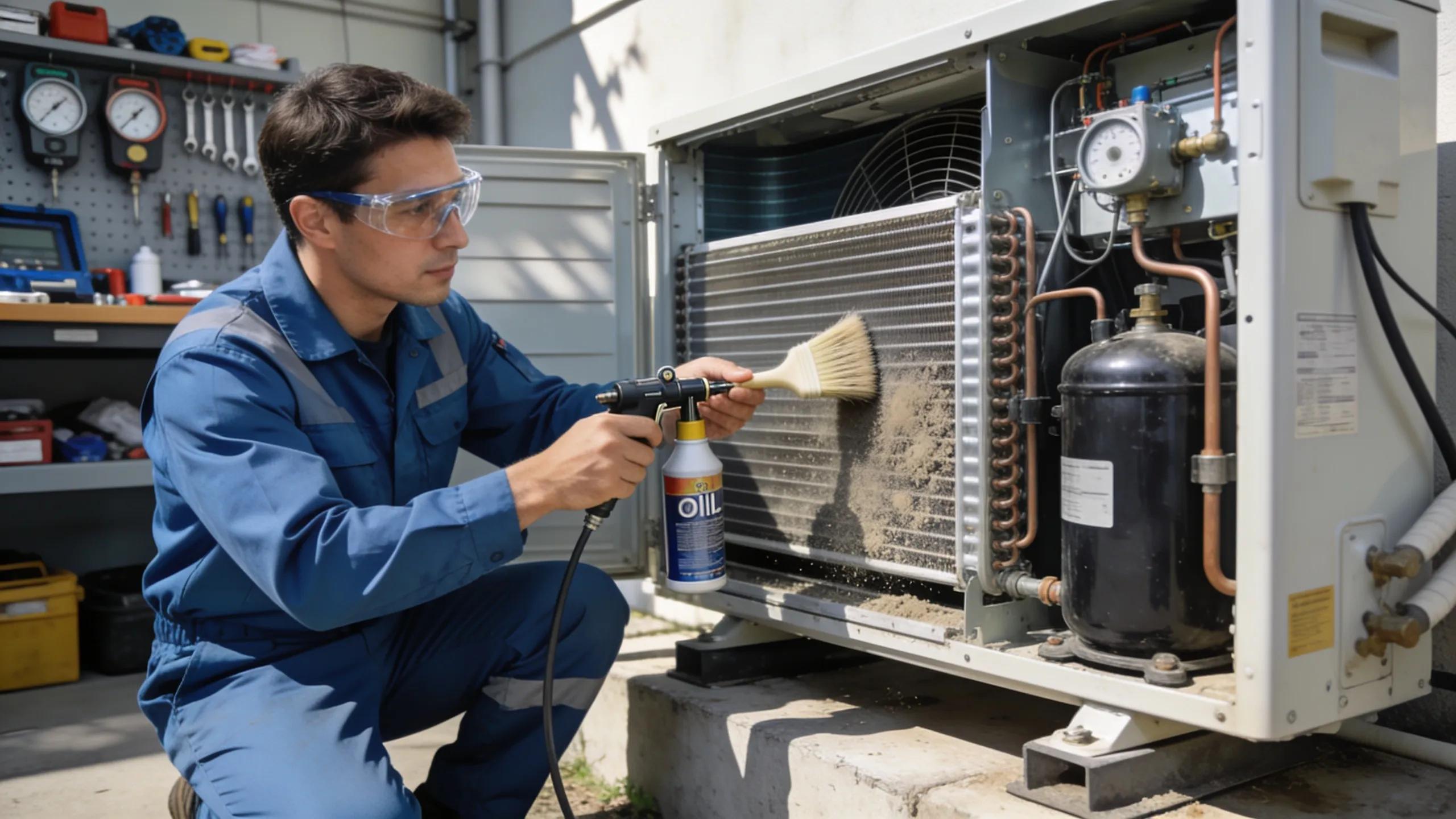 Technician performing maintenance on HVAC system to prevent noise issues