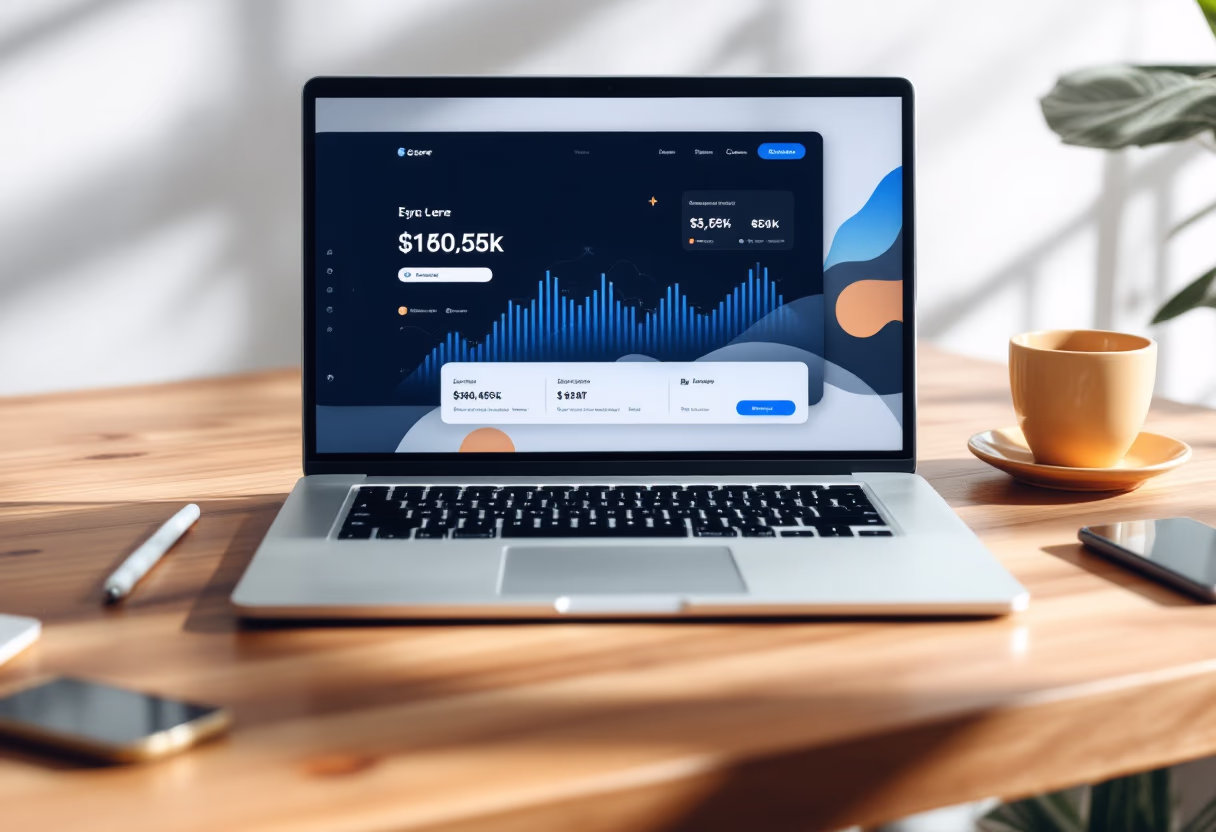 [interface] image of laptop with secure financial platform interface (for a fintech company)