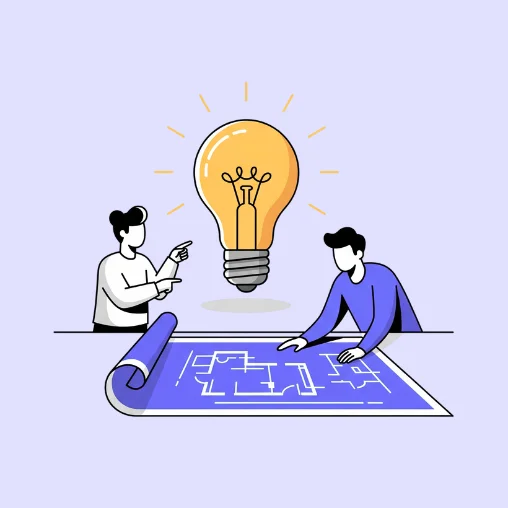 Scale My Marketing discovery and strategy icon showing brainstorming and planning.