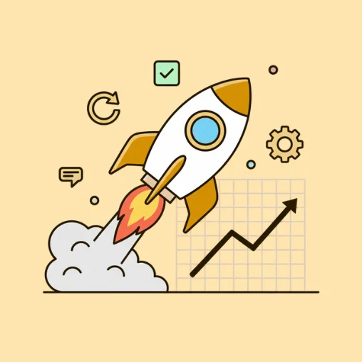 Scale My Marketing launch and optimization icon with rocket and growth chart.