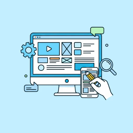 Scale My Marketing web design and development icon with computer and mobile layout.