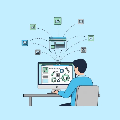 Scale My Marketing icon showing on-page and off-page SEO optimization process.