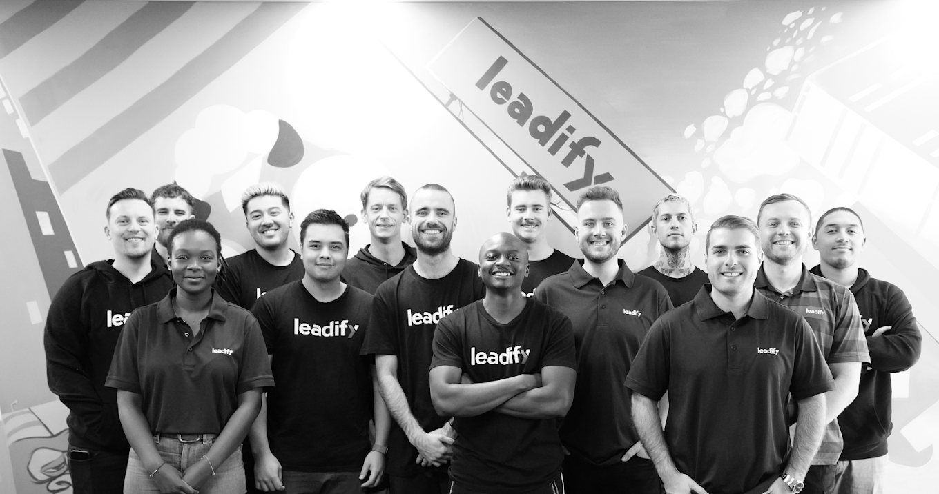 Group photo of the Leadify team at their office in Varsity Lakes