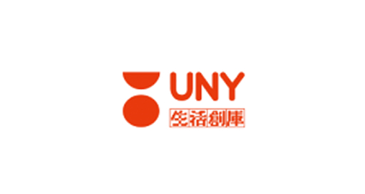 UNY with red chinese text and gemotric shape logo