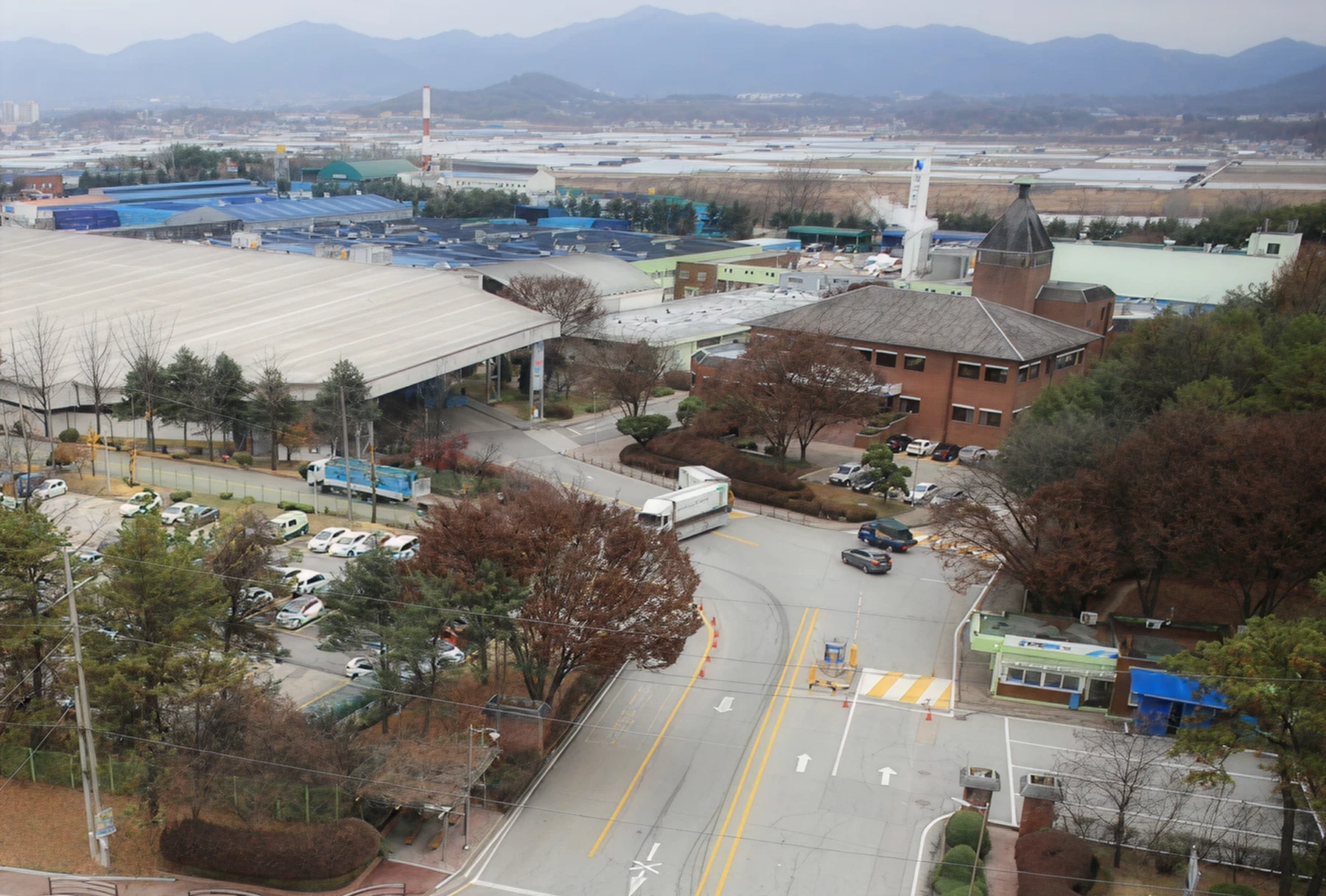 Factory complex with parking and office building