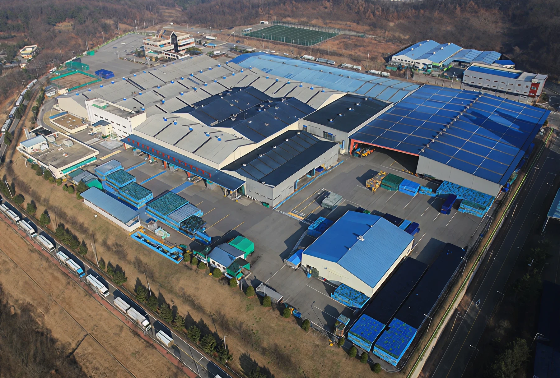Aerial view of modern factory complex