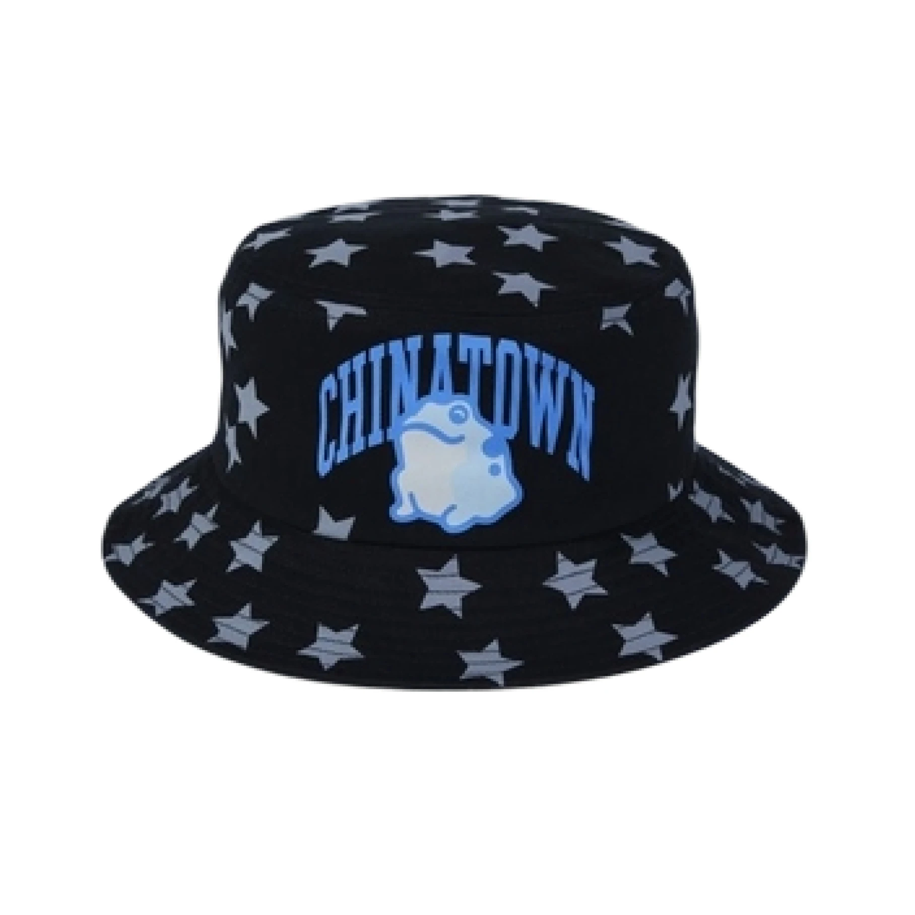 Black Chinatown bucket hat with blue frog logo