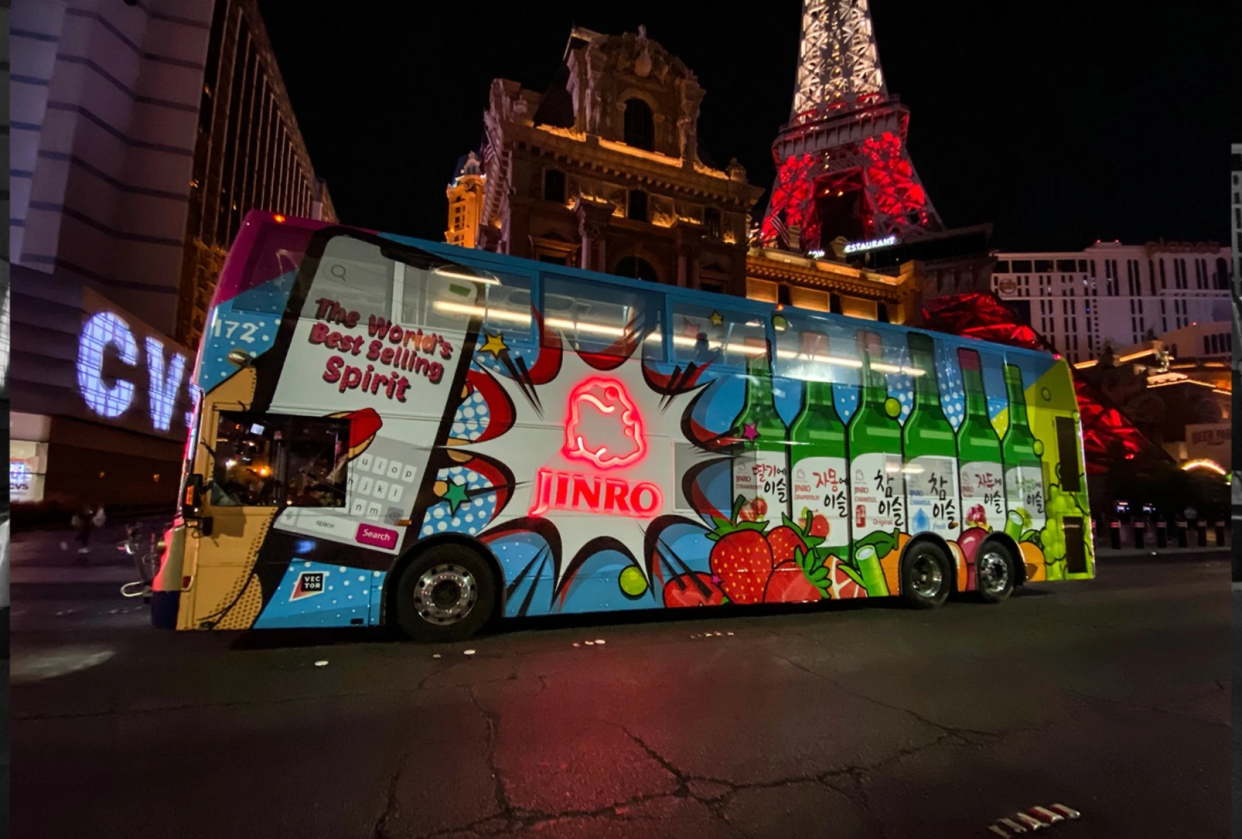 Jinro bus with world’s best-selling spirit slogan
