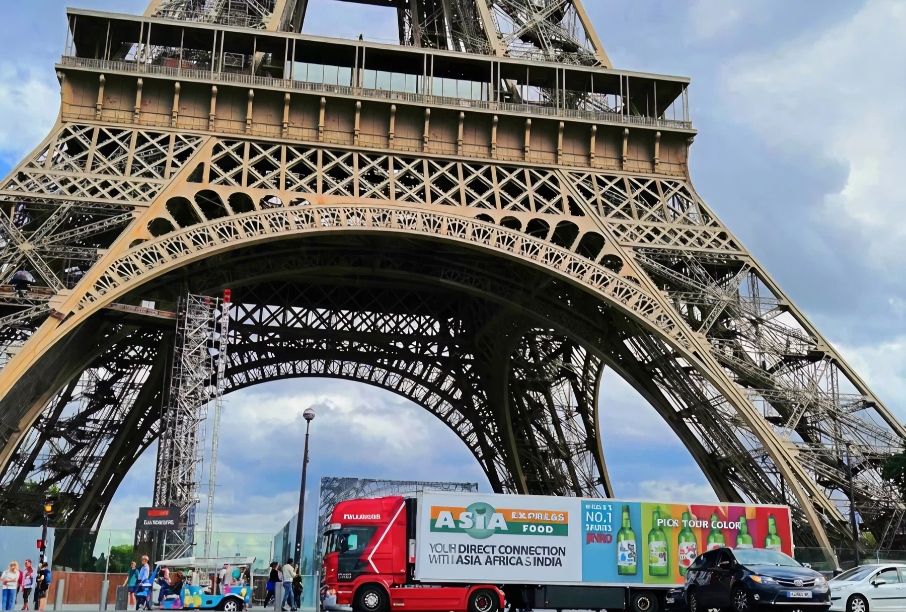 JINRO advertisement truck near Eiffel Tower