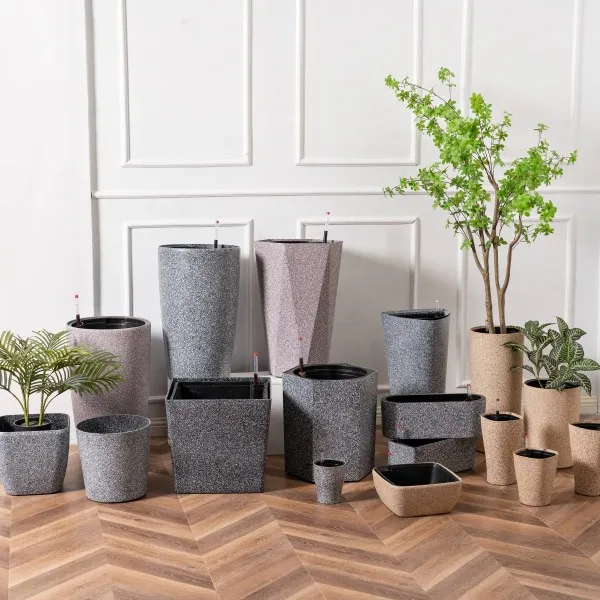 self watering pot stone finish