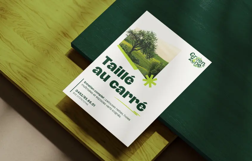 Flyer éco-responsable pour jardinier indépendant, communication visuelle pour services d’entretien extérieur.