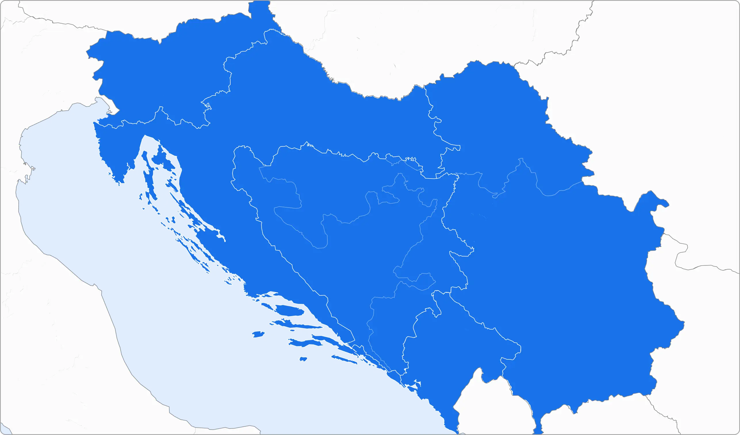 mapa balkana i označene države Slovenija, hrvatska, Bosna i Hercegovina, Srbija i Crna Gora