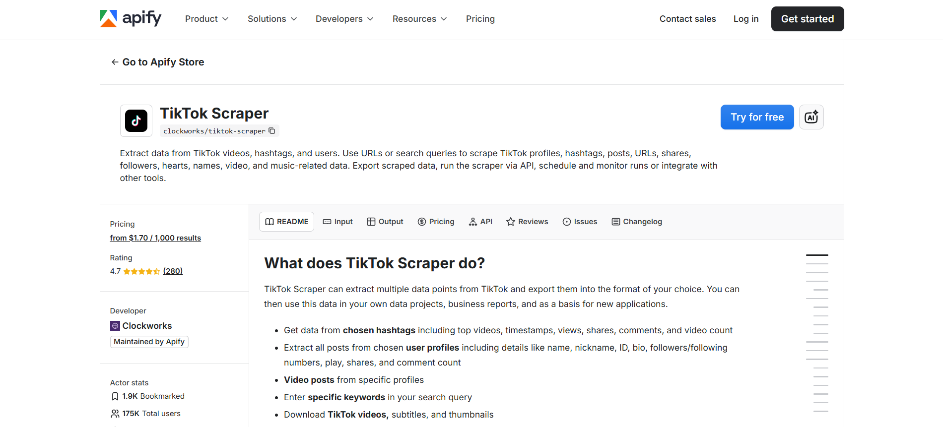Apify TikTok Scraper
