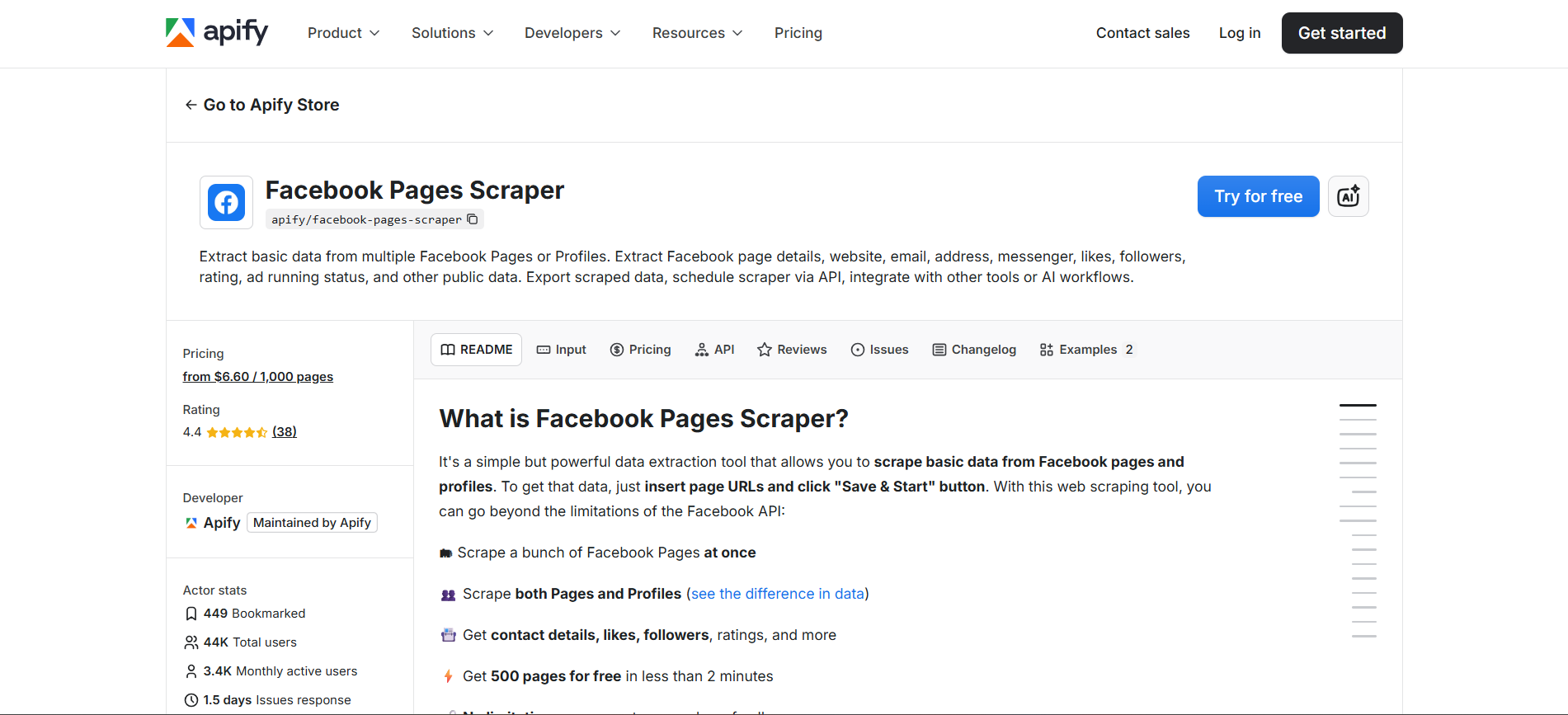 Apify Facebook Pages Scraper