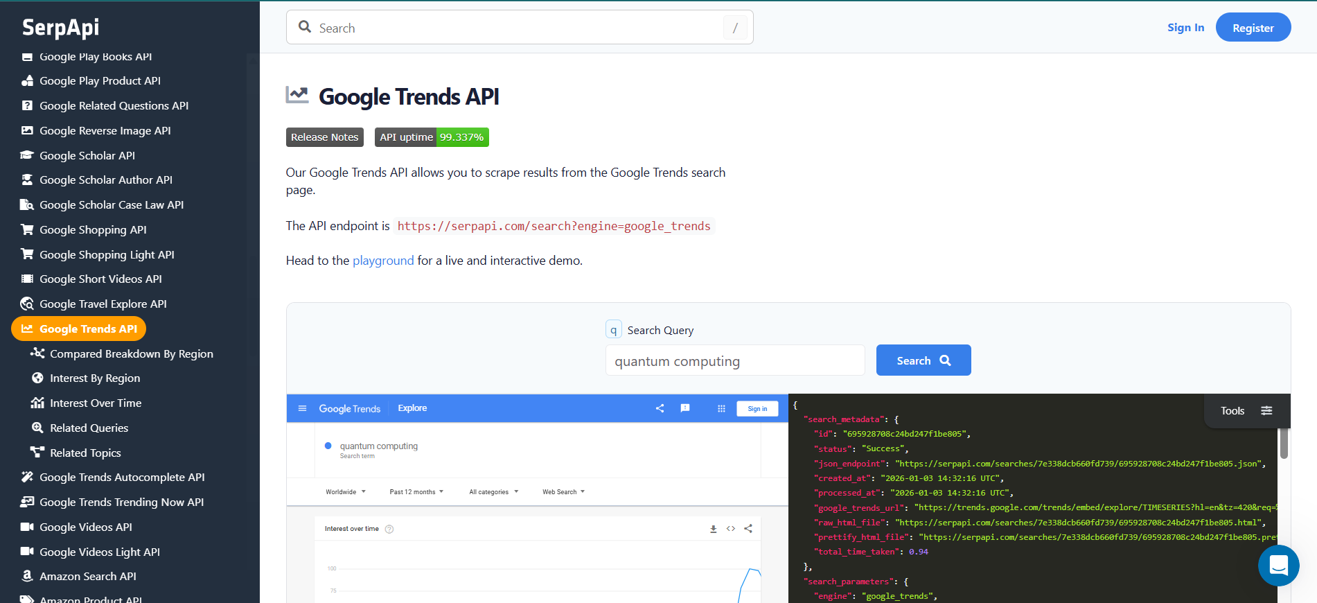 SerpAPI Google Trends API
