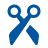 Blue scissors icon with open blades.