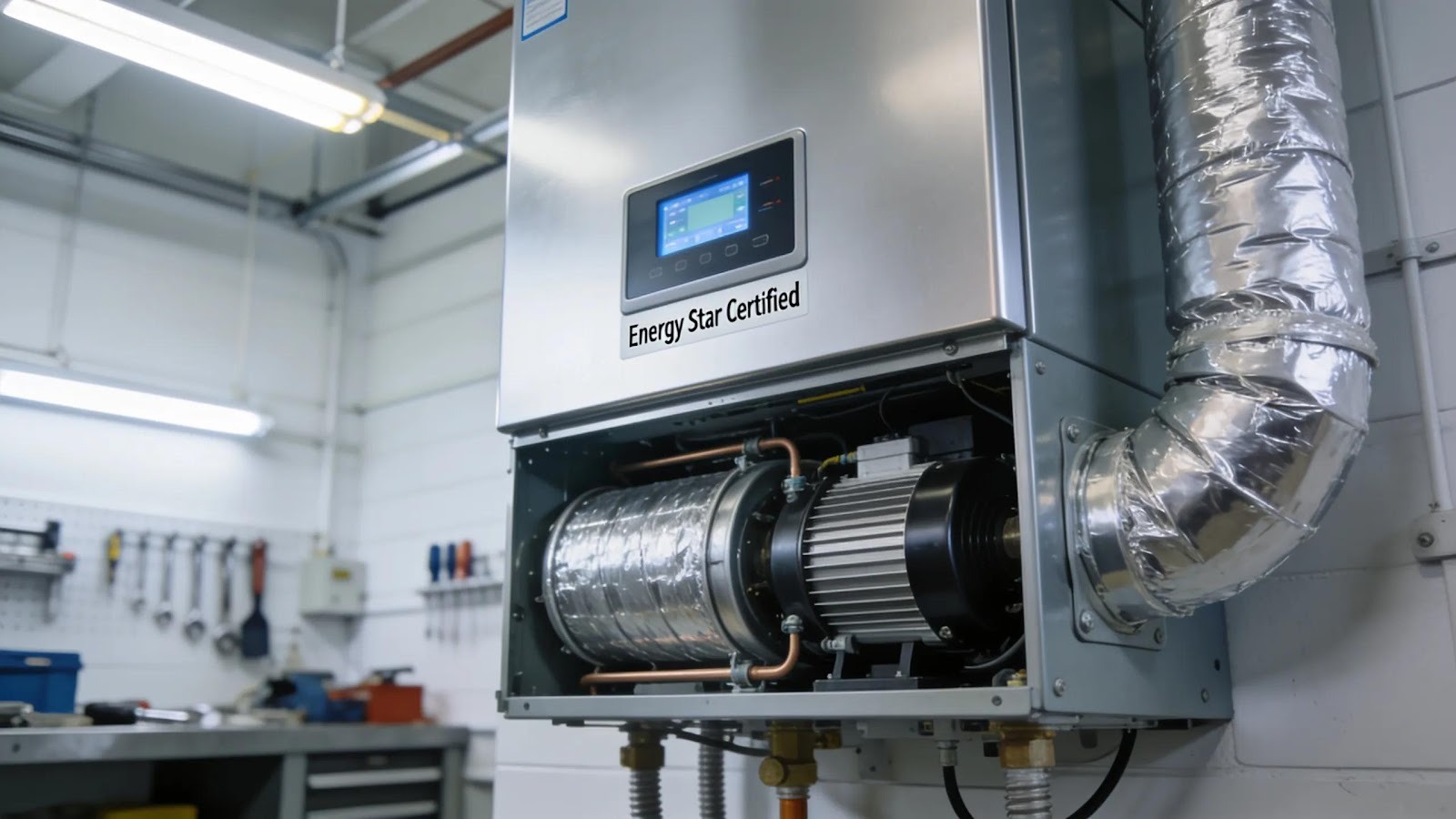 Close-up of an Energy Star certified HVAC system, showcasing energy-efficient features