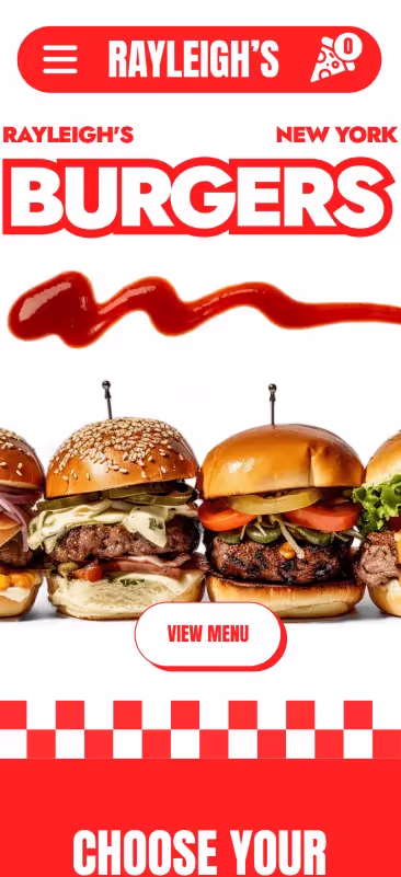 A menu for Rayleigh's Burgers in New York.