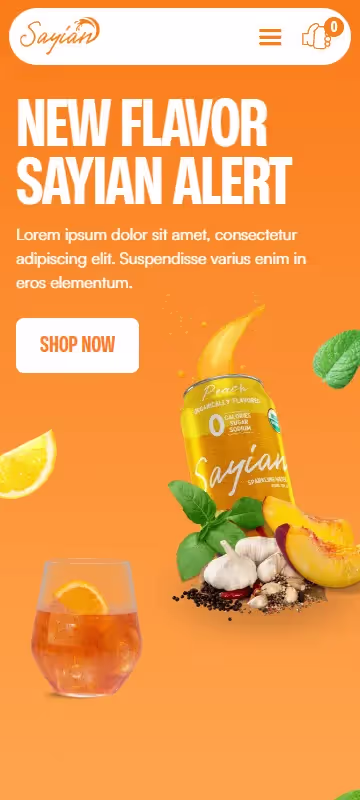 A bottle of sayian is displayed on a bright orange background.