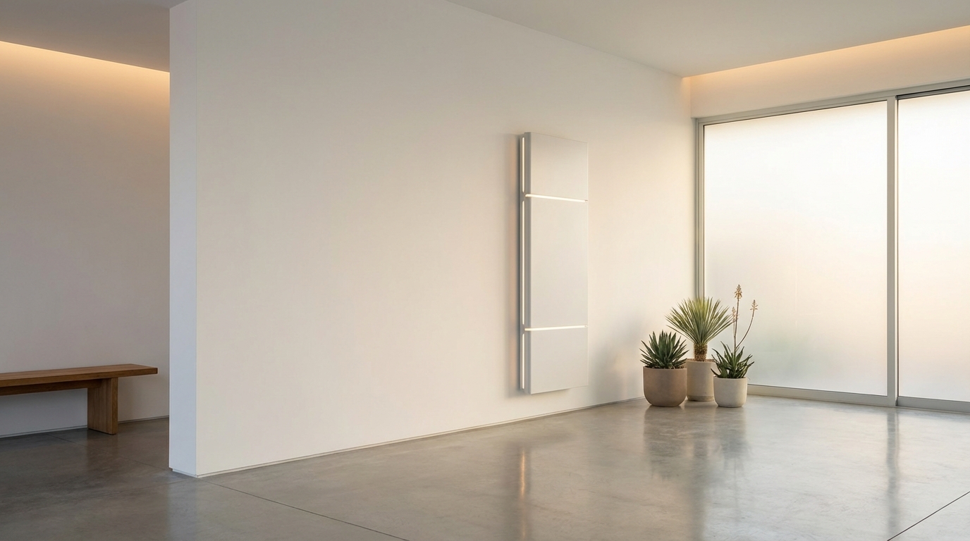 Modern home battery storage system in minimalist garage setting