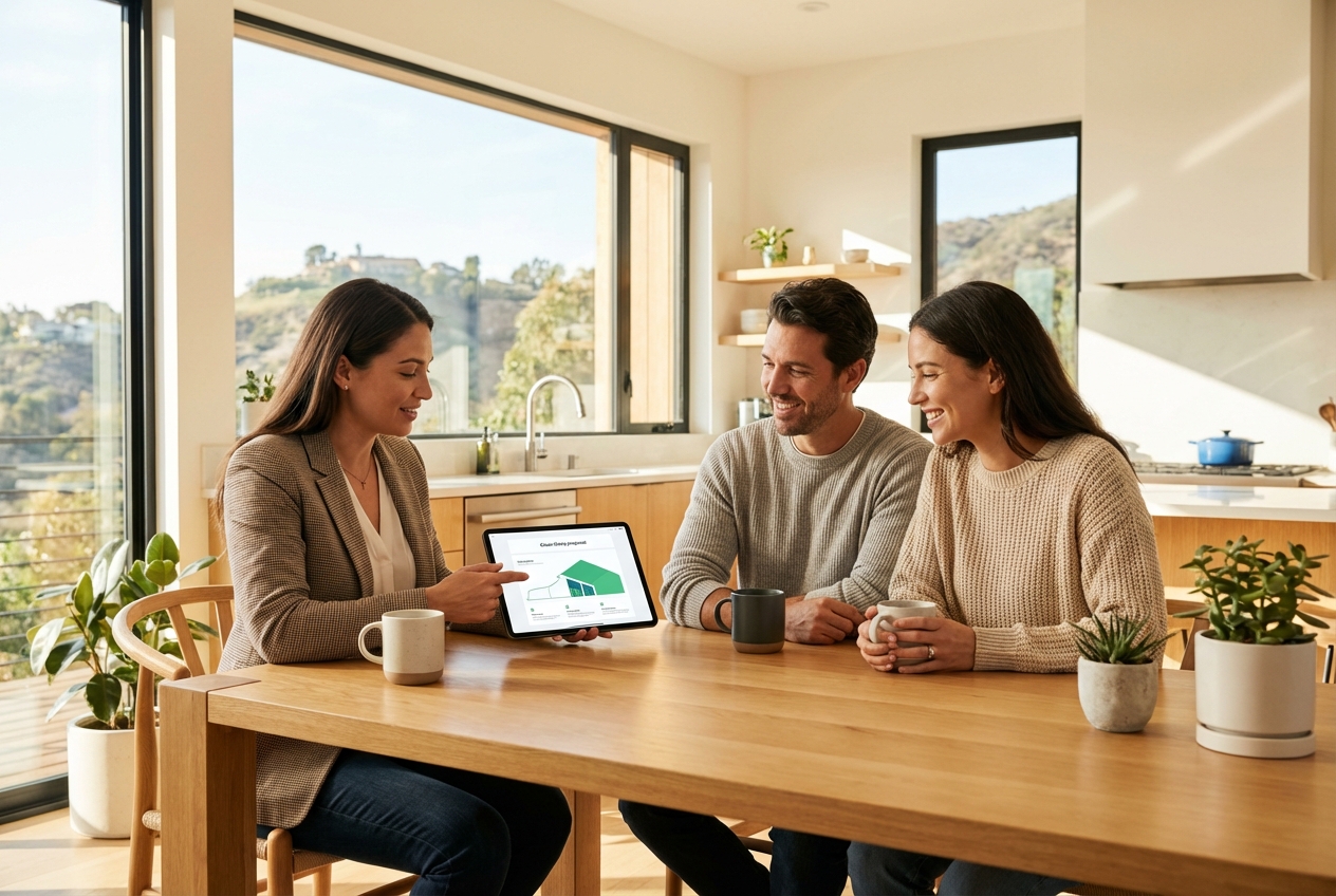 Solar consultant presenting financing options to homeowners