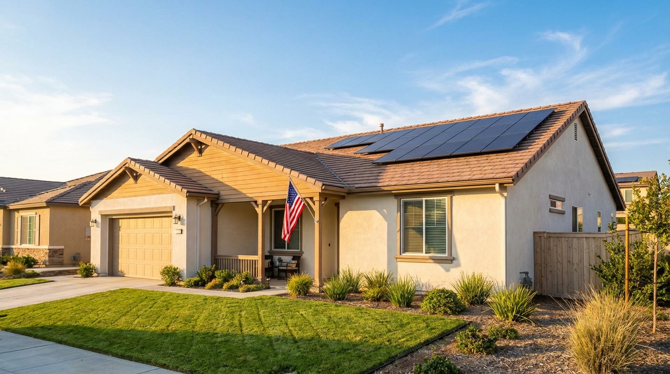 California home with solar panels representing energy savings and incentives
