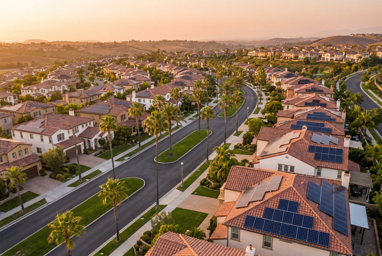 California neighborhood with solar panels benefiting from incentive programs