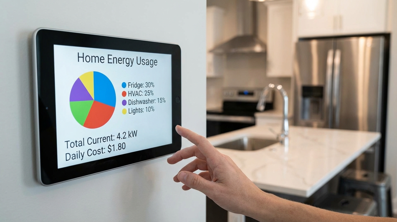 Smart home energy monitor showing appliance electricity usage breakdown