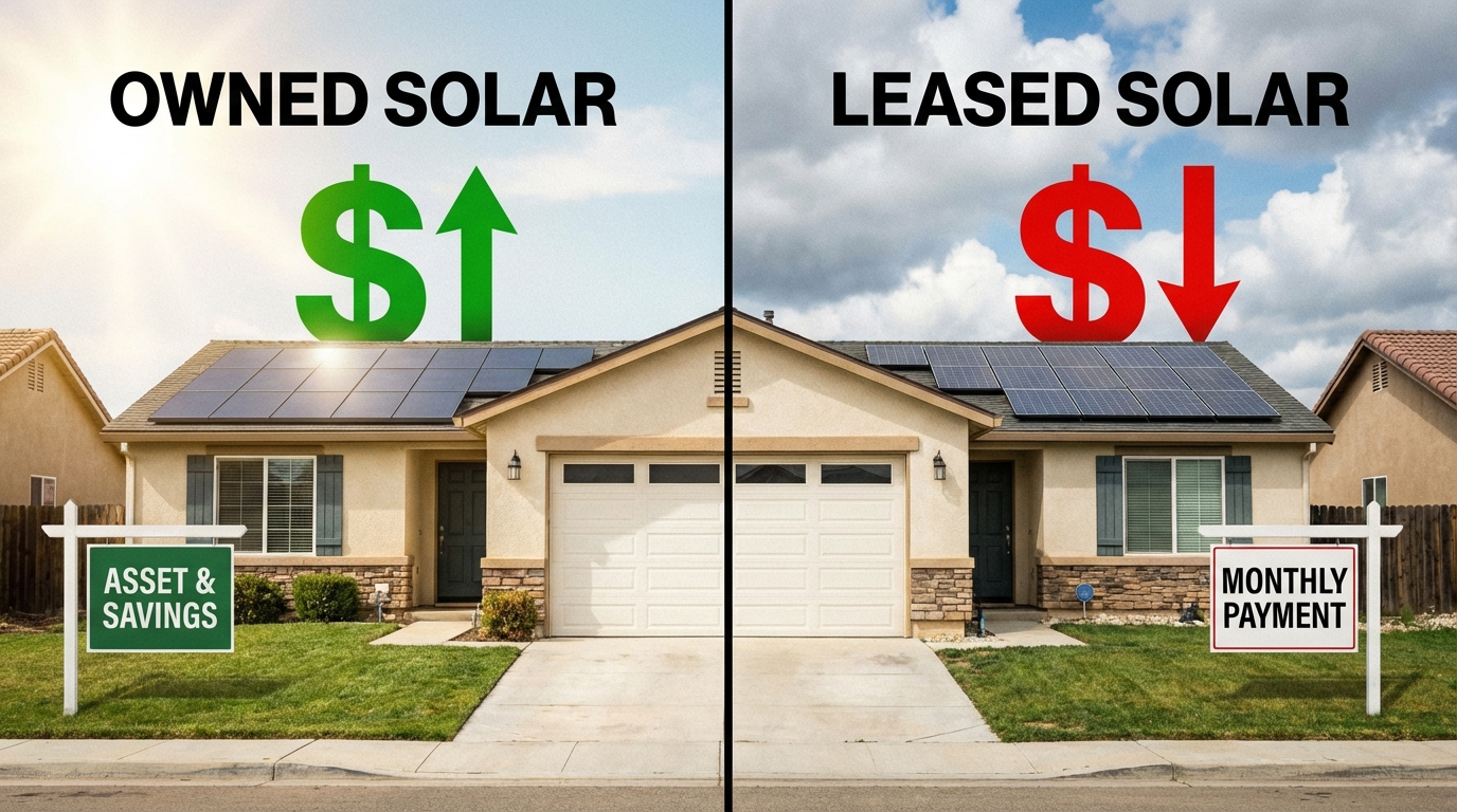 Comparison of owning vs leasing solar panels on a California home