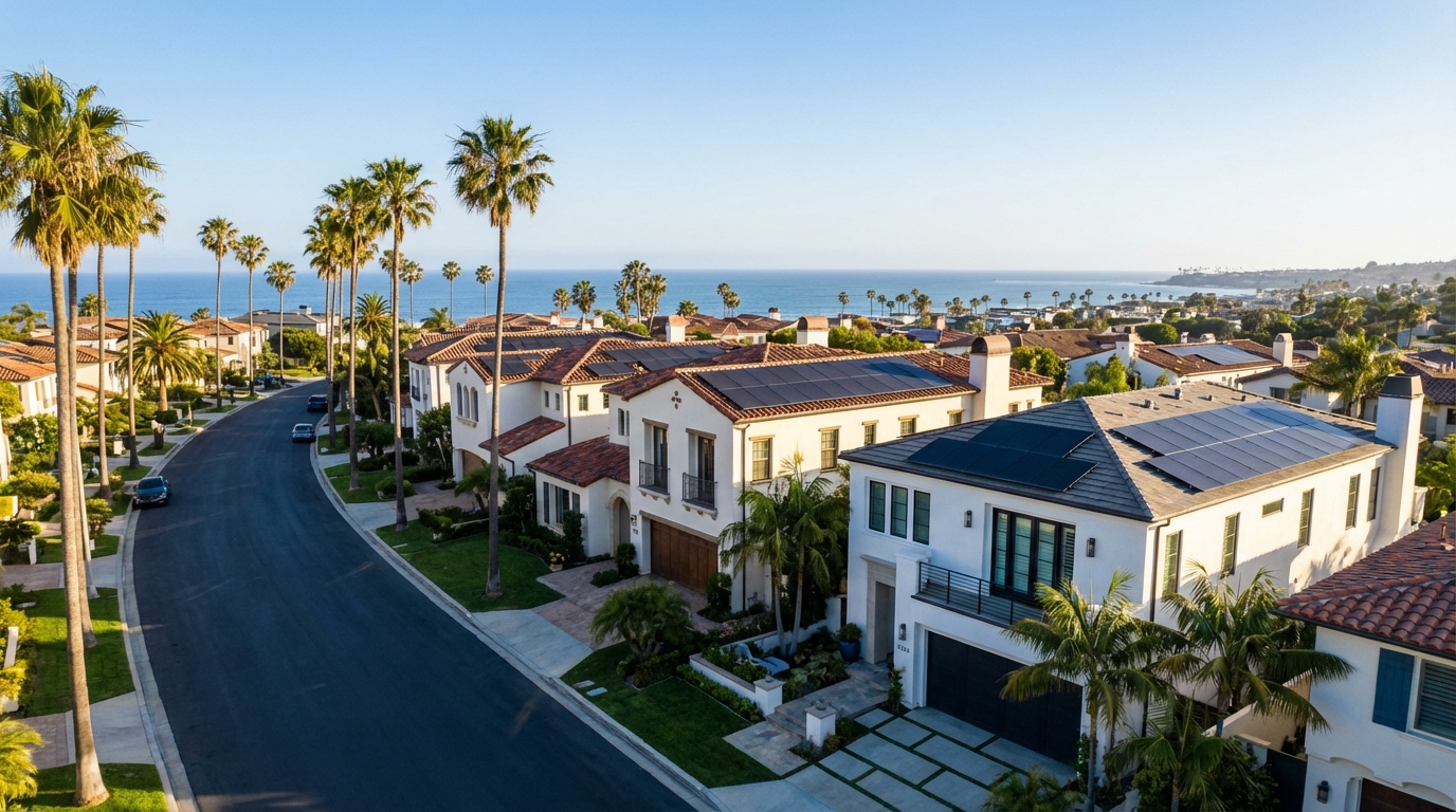 Orange County neighborhood homes with solar panel installations
