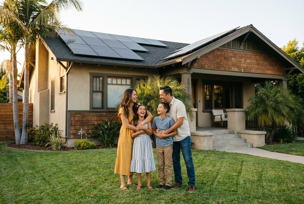 California family with solar panels on their home