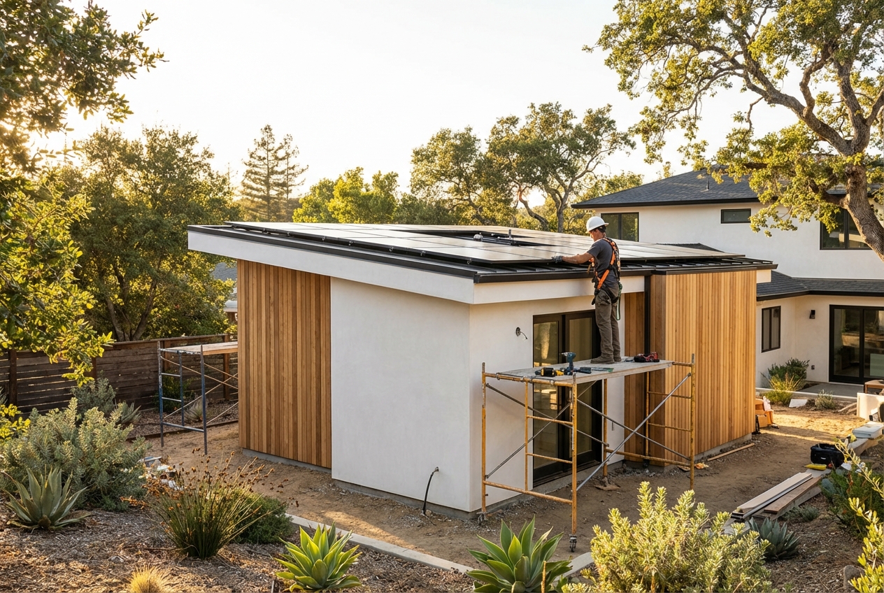 Solar panel installation on California ADU roof