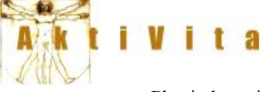 Sketch of Leonardo da Vinci's Vitruvian Man behind the word 'Aktivita' in large brown letters.