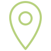 Green location pin icon representing a map marker.