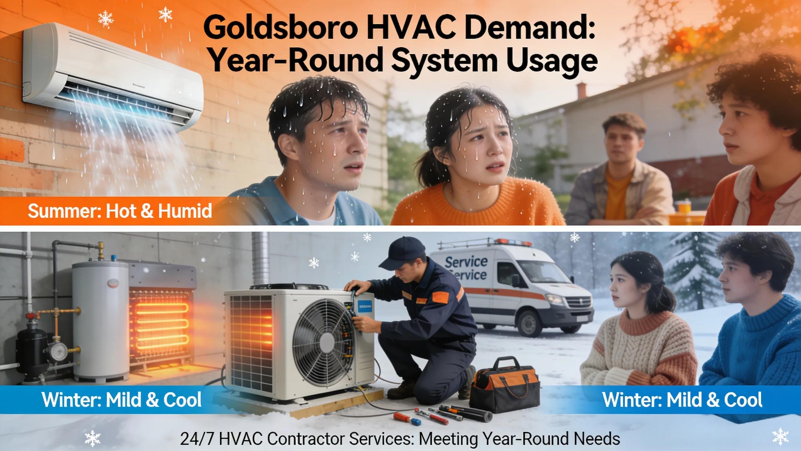 Goldsboro's hot, humid summers and mild-to-cool winters create year-round demand on HVAC systems, making contractor