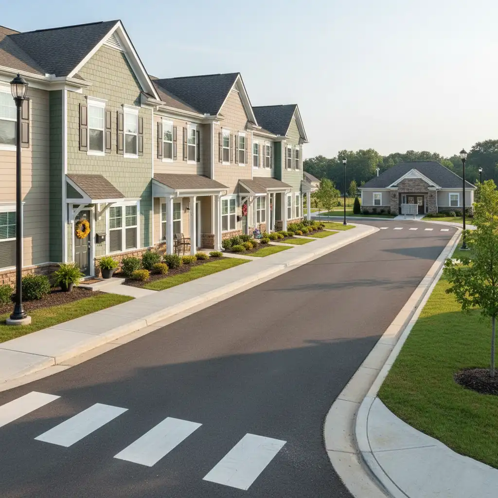 Independent living community with walkways