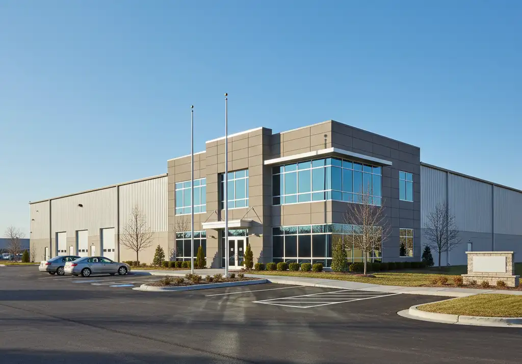 Modern industrial manufacturing building exterior