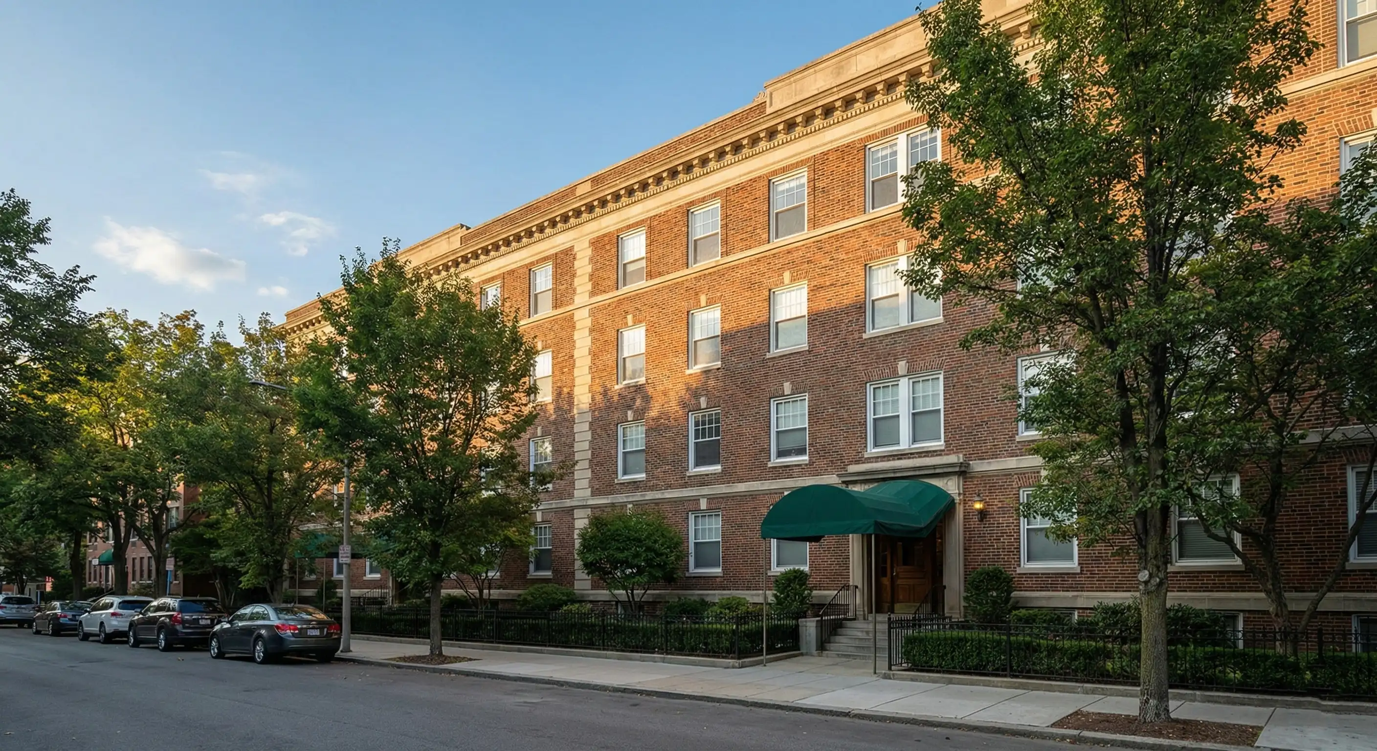 Traditional brick apartment building exterior