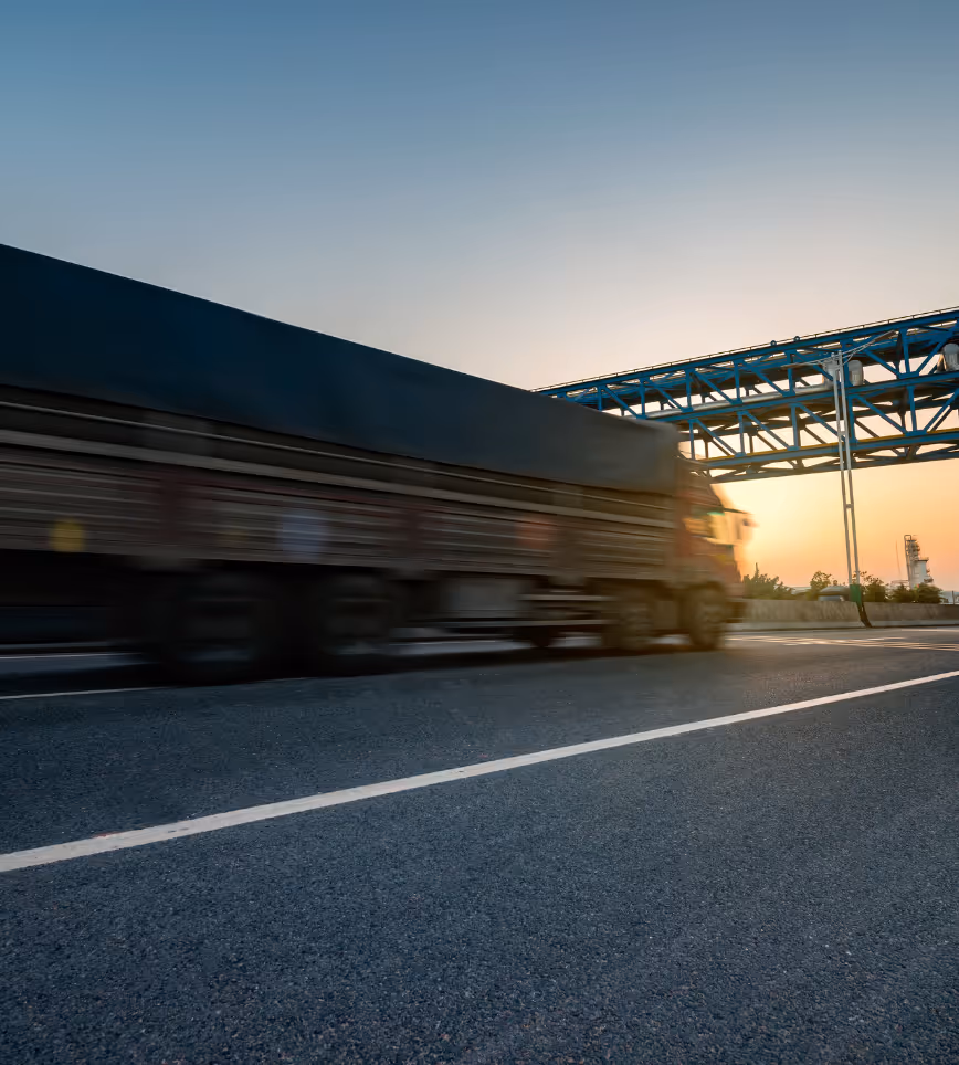 truck on the road sunset