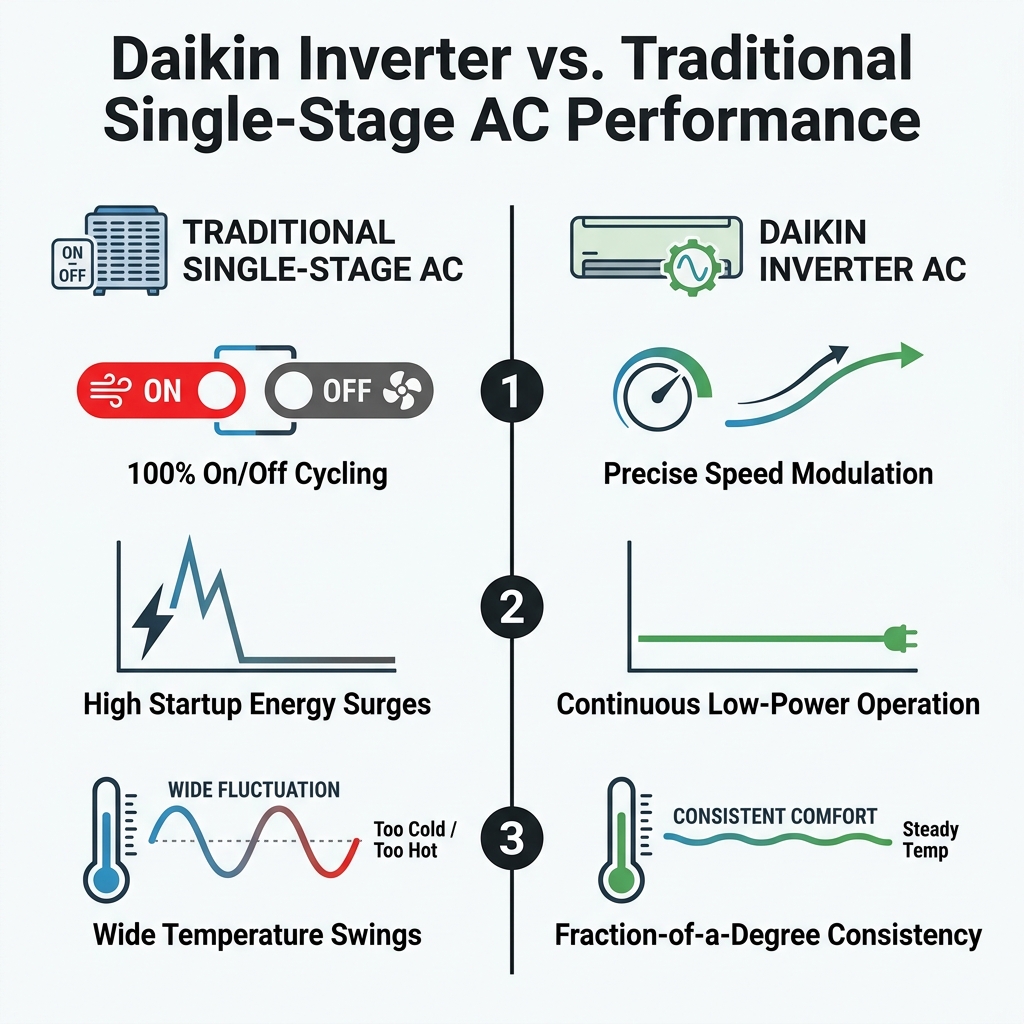 Daikin Inverter vs. Traditional Single-Stage AC Performance