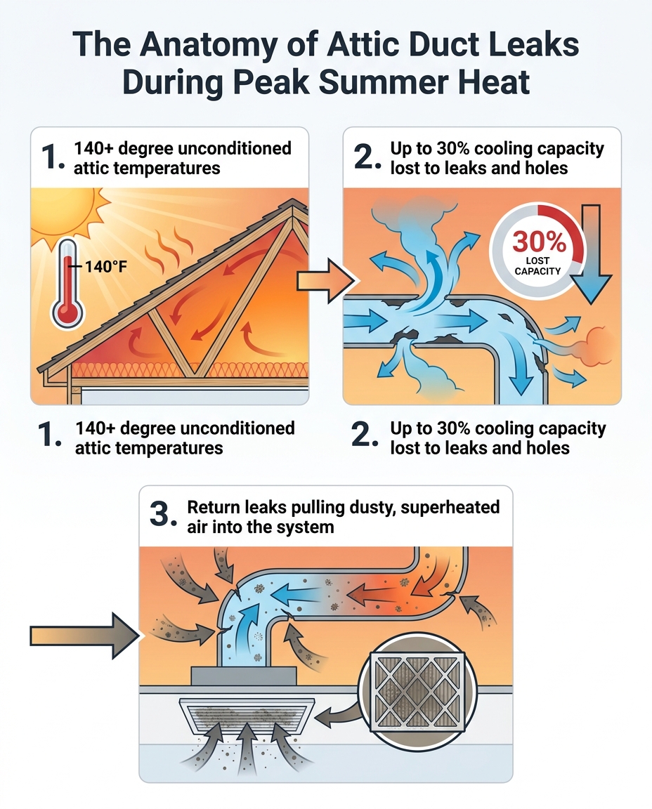 The Anatomy of Attic Duct Leaks During Peak Summer Heat