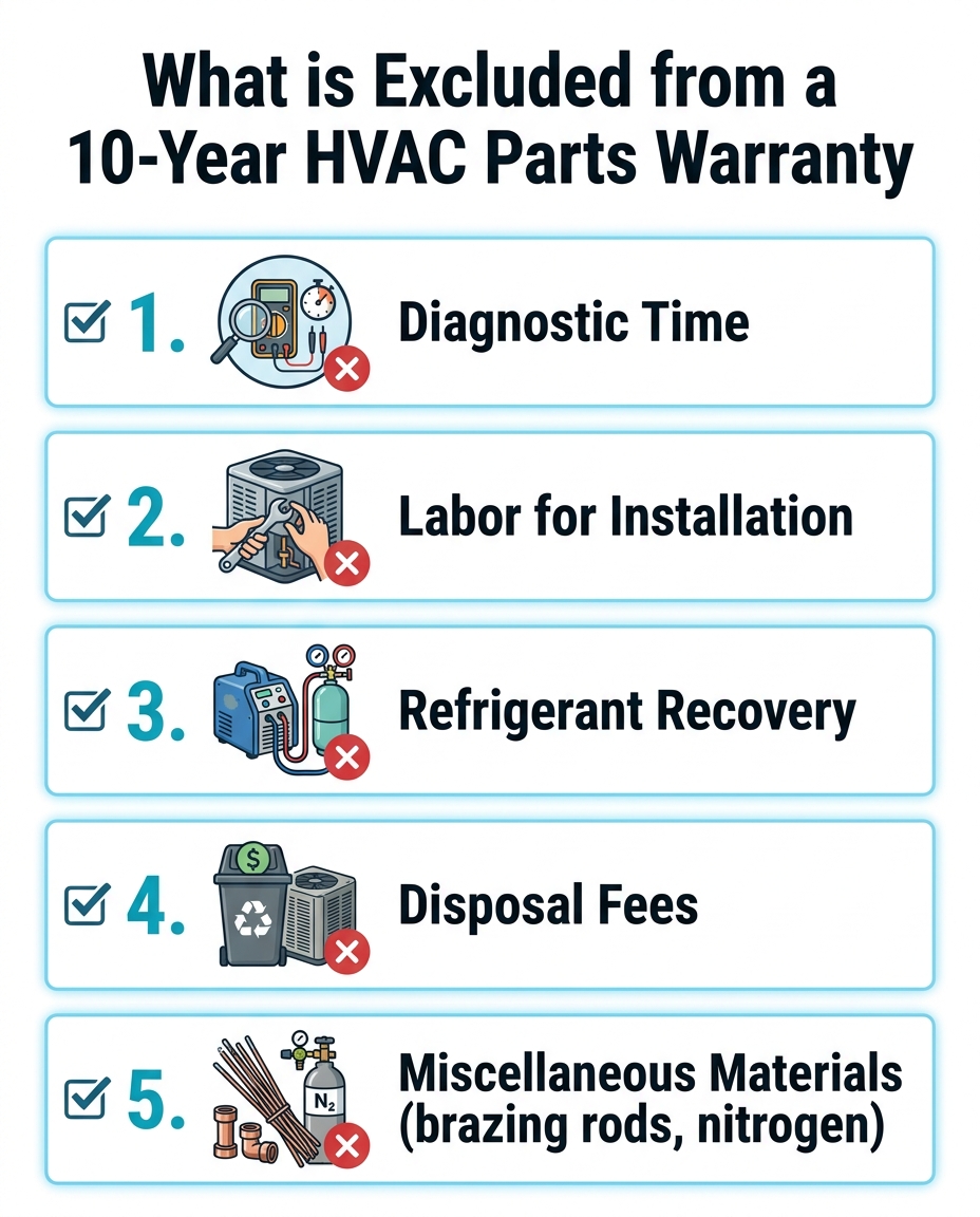 What is Excluded from a 10-Year HVAC Parts Warranty